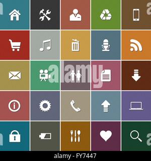 die 25 beliebtesten, allgemeine Web-Symbole auf fein strukturierte Pastell farbigen Quadrat Stock Vektor