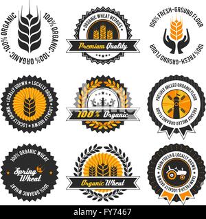 Bio Weizen Label set mit unterschiedlich vielfältige moderne, Vintage Elemente, Eps 8, keine Folien, ideal für Drucke Stock Vektor