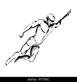 Comic-Buch-Held-Pose in Skizze Tinte Abbildung Stockfoto