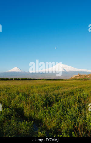 Eurasien, Kaukasus, Armenien, Kloster Khor Virap, Berg Ararat (5137m) höchster Berg in der Türkei aus Armen fotografiert Stockfoto