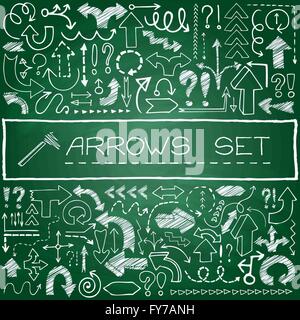 Handgezeichnete Pfeilsymbole set mit Frage- und Ausrufezeichen Stock Vektor