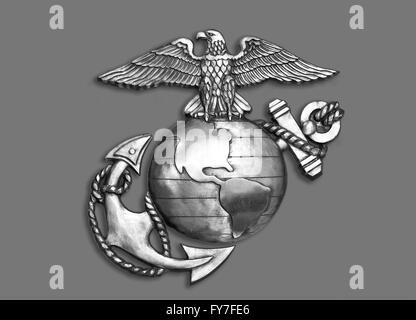 Marine Adler, Kugel und Anker Messing-Emblem in schwarz und weiß. Stockfoto