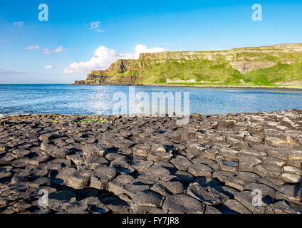 Giants Causeway, einzigartige sechseckige Gesteinsformationen vulkanischen Basaltfelsen und Klippen an der Atlantikküste in County Antrim Stockfoto