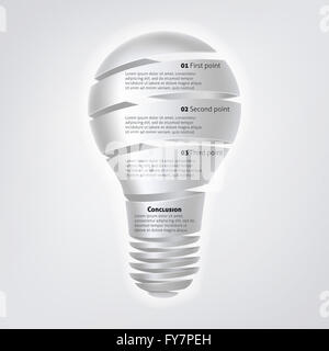 Eine Glühbirne Info Grafikkonzept. Könnte eine Metapher für das brainstorming oder kommen mit einer Idee, oder Forschung und Entwicklung Stockfoto