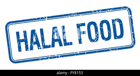 Halal-Food blaue Quadrat Grunge Vintage isoliert Stempel Stock Vektor