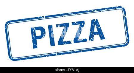 Pizza blaue Quadrat Grunge Vintage isoliert Stempel Stock Vektor