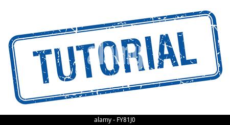 Tutorial blaue Quadrat Grunge Vintage isoliert Stempel Stock Vektor