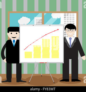 Präsentation gold Münze bis zu finanzieren. Wachstum Markt Präsentation / Gold Finanzen Graph-Diagramm. Flaches Design Vektorgrafik Stockfoto