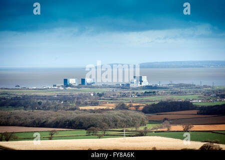 Die Website von EDF Energy Hinkley Point C Kernkraftwerk, mit bestehender Twin-Reaktoren von Hinkley A (links) und Hinkley B Stockfoto