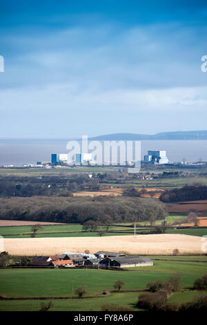 Die Website von EDF Energy Hinkley Point C Kernkraftwerk, mit bestehender Twin-Reaktoren von Hinkley A (links) und Hinkley B Stockfoto