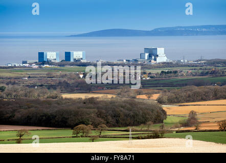 Die Website von EDF Energy Hinkley Point C Kernkraftwerk, mit bestehender Twin-Reaktoren von Hinkley A (links) und Hinkley B Stockfoto