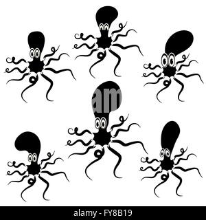 Satz von Cartoon-Octopus-Silhouetten Stock Vektor