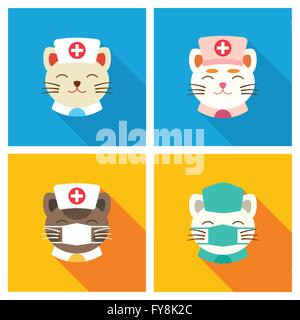 Katzen-Ärzte-Symbol flach Stock Vektor