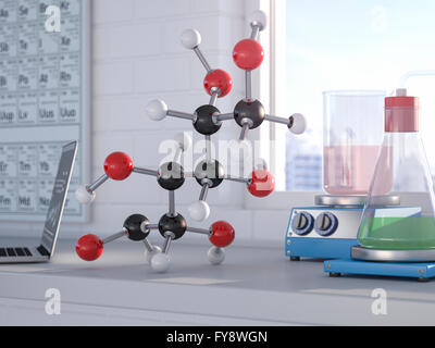 Glukose-Molekül-Modell im Labor Stockfoto