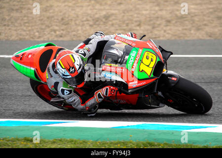 Jerez De La Frontera, Spanien. 23. April 2016. Alvaro Bautista Spaniens und Aprilia Racing Team Gresini rundet die Biegung während des spanischen MotoGp - Qualifying am Circuito de Jerez am 23. April 2016 in Jerez De La Frontera, Spanien.  Bildnachweis: Marco Iorio/Alamy Live-Nachrichten Stockfoto