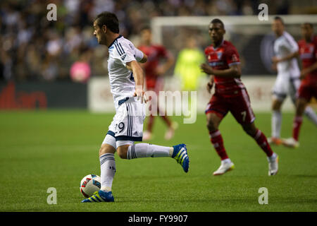 Vancouver, Kanada. 23 April 2016. MLS Fußball - vorwärts, Octavio Rivero von Vancouver mit dem Ball. Vancouver Vs Dallas, Vancouver gewinnt 3-0. Das BC Place Stadium.  Bildnachweis: Gerry Rousseau/Alamy Live-Nachrichten Stockfoto