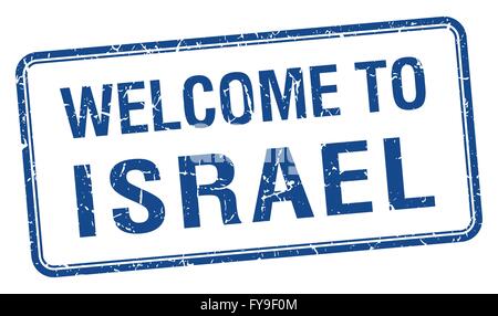 Herzlich Willkommen Sie in Israel blau Grunge quadratische Stempel Stock Vektor