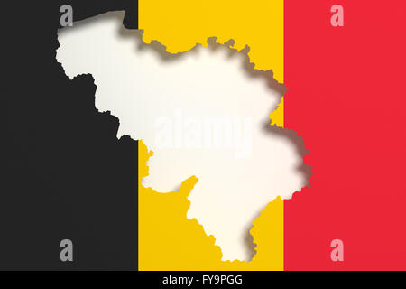 3D Rendering von Belgien Karte und Flagge im Hintergrund. Stockfoto
