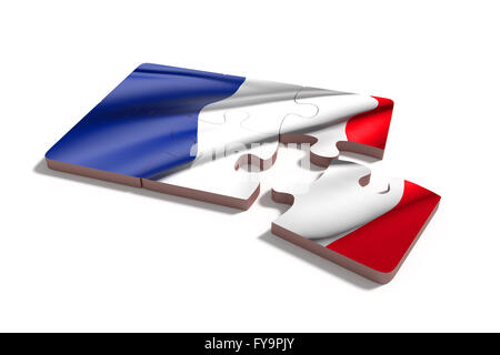 3D-Rendering des isolierten puzzle Frankreich Flagge auf weißem Hintergrund Stockfoto