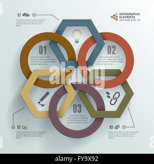 Infografik Hintergrund Illustration von drei Schritten Polygonen und Kreise. Stock Vektor