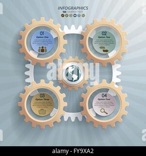 Modernes Design mit Infografik mit Zahnrädern und Optionen. Stock Vektor