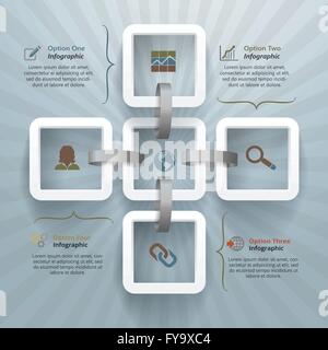 Infografik Illustration mit fünf verknüpften Quadrate Stock Vektor