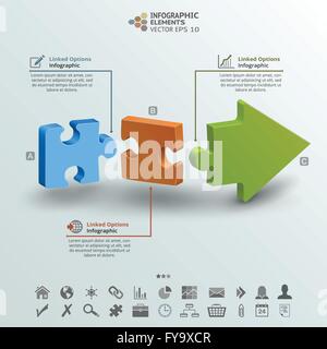 Abstrakte Infografik Hintergrund der drei Teile eines Puzzles machen einen Pfeil. Stock Vektor