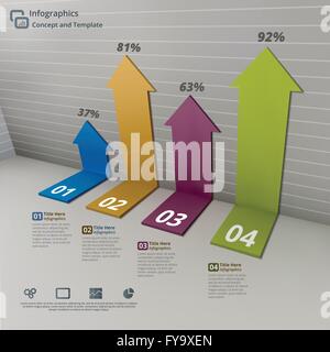 Infografik-Konzept im Hintergrund 3d Pfeile auf eine graue Wand mit weißen Linien. Stock Vektor