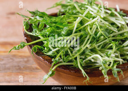 Schüssel mit Erbsen-Sprossen Stockfoto