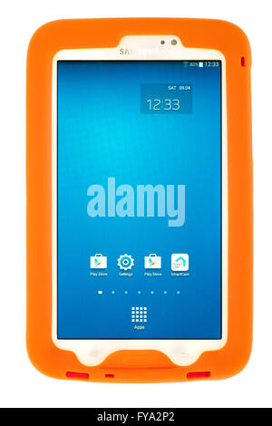 Samsung Galaxy Tab3 Tablet SM-210 in ein Bobj schützendem Silikon robustes Gehäuse Stockfoto