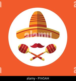 Sombrero Schnurrbart Mexican Hat traditionelle Maraca Stock Vektor