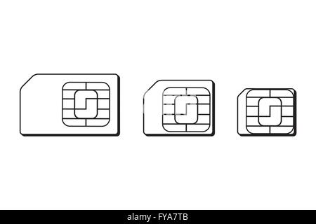Mini, Mikro, Nano-SIM-Karten Silhouette Umriss. Vektor-Illustration. EPS 10. Stock Vektor