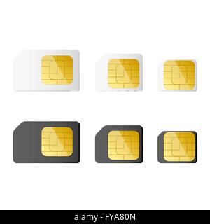 Mini, Mikro, Nano-Sim-Karten in schwarze und weiße Farbe. Vektor-Illustration. EPS 10. Stock Vektor