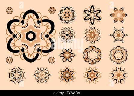 Keltische Knoten-Tattoo-Kunst, kreisförmige Mandalas, Blumenmuster und barocken Ornamenten Retro-Vektor-Design-Set. Stock Vektor