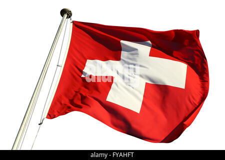 Flagge der Bundesstaat Schweiz flattern im Wind isoliert auf weiss Stockfoto