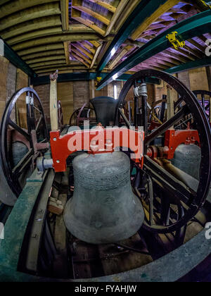 Glocken im Glockenturm, Selby Abbey, North Yorkshire, UK. Stockfoto