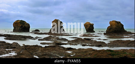 Meer-Stacks an der Plage des Cinq Pineaux bei Saint-Hilaire-de-Riez, La Vendée, Pays De La Loire, Frankreich Stockfoto