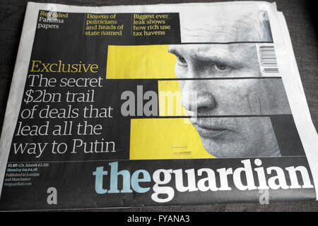 Guardian Putin Schlagzeile Panama Papiere Artikel 4. April 2016 London UK Stockfoto