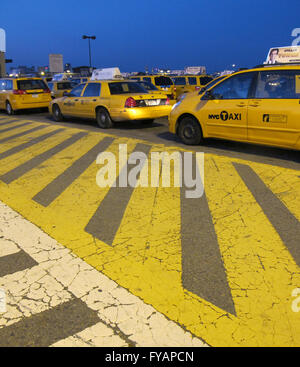 in der Schlange am JFK-Flughafen Taxis gelb ' s Holding Hauptparkplatz warten ihrerseits zu den Terminals gehen Passagiere abholen Stockfoto