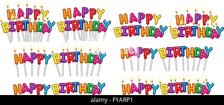 Vektor-Illustration set bunte Happy Birthday Text auf Stick und Kerzen. Stock Vektor