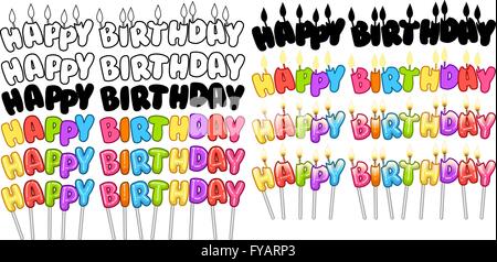 Vektor-Illustration set bunte Happy Birthday Text auf Stick und Kerzen. Stock Vektor