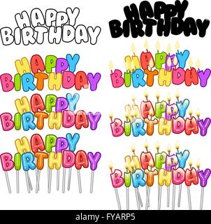 Vektor-Illustration set bunte Happy Birthday Text auf Stick und Kerzen. Stock Vektor