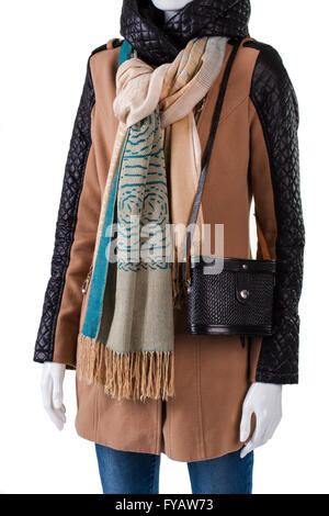 Retro-Tasche und trendigen Schal. Stockfoto