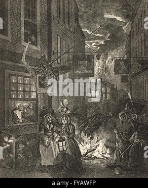 Vier Mal am Tag, Nacht von William Hogarth ca. 1736 Stockfoto