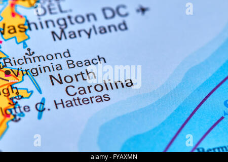 North Carolina State in den USA auf der Weltkarte Stockfoto