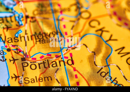 Portland, Stadt in den USA auf der Weltkarte Stockfoto