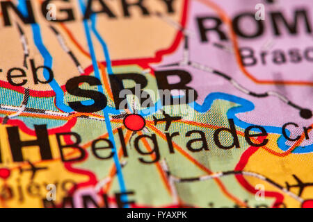 Serbien, Land in Europa auf der Weltkarte Stockfoto