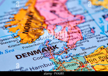 Dänemark, Land in Europa auf der Weltkarte Stockfoto
