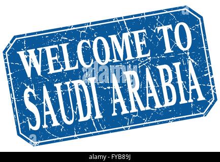 Herzlich Willkommen Sie in Saudi Arabien blauen quadratischen Grunge-Stempel Stock Vektor