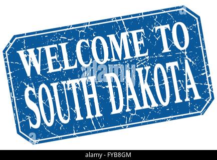 Willkommen Sie in South Dakota blauen quadratischen Grunge-Stempel Stock Vektor